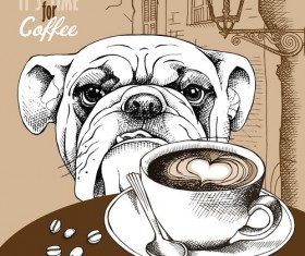 Vintage Coffee with european street and dog vector