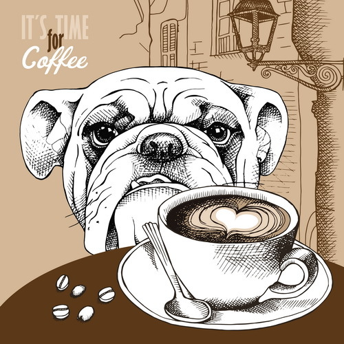 Vintage Coffee with european street and dog vector