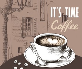 Vintage Coffee with european street vector material 01