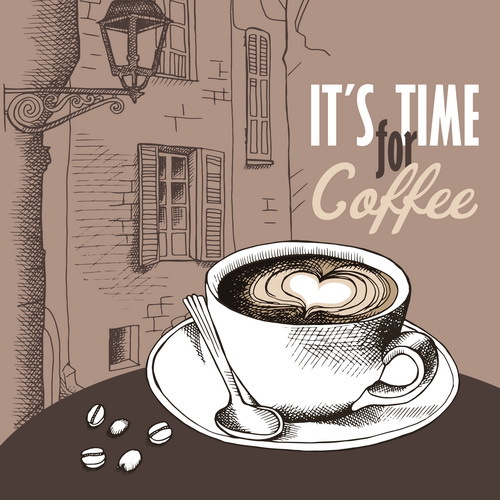 Vintage Coffee with european street vector material 01