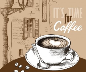 Vintage Coffee with european street vector material 02
