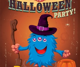 Vintage Halloween poster cute design vector 01