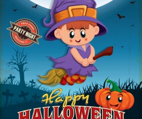 Vintage Halloween poster cute design vector 02