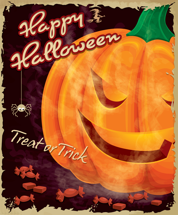 Vintage Halloween poster design with witch vector