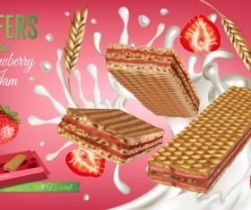 Wafers with strawberry jam vector