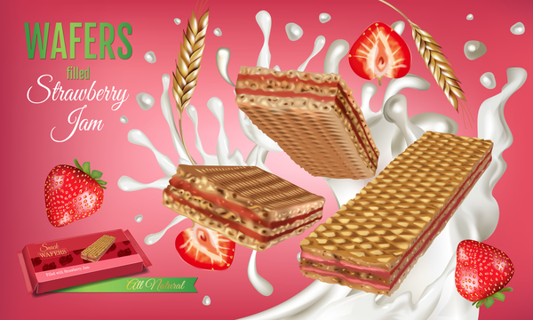 Wafers with strawberry jam vector