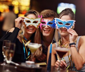 Wear mask young friends Stock Photo 01