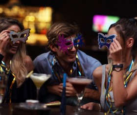 Wear mask young friends Stock Photo 02