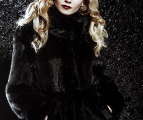 Wearing black mink coat beautiful fashionable blonde Stock Photo 03