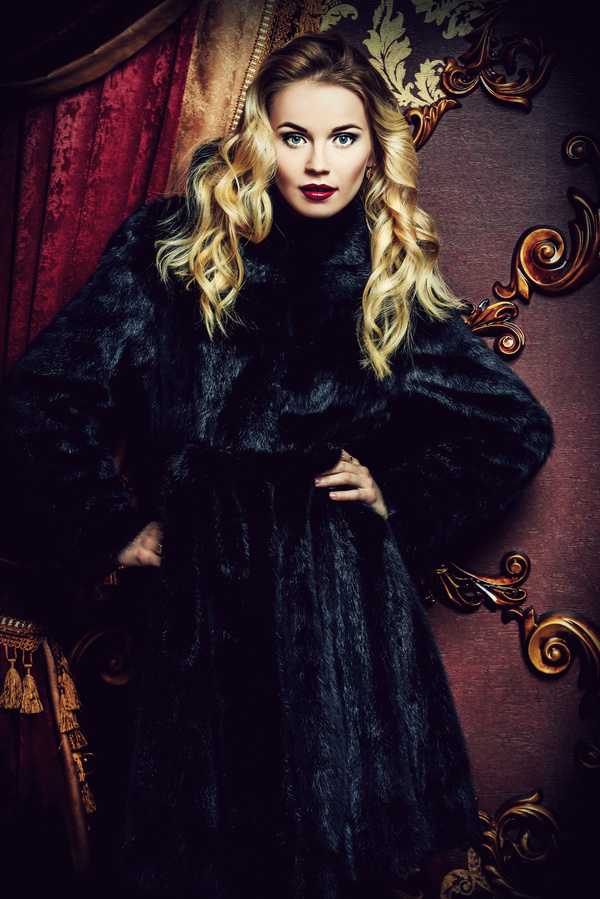 Wearing black mink coat beautiful fashionable blonde Stock Photo 08