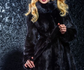 Wearing black mink coat beautiful fashionable blonde Stock Photo 09