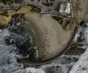 White foam wave beach from high view Stock Photo