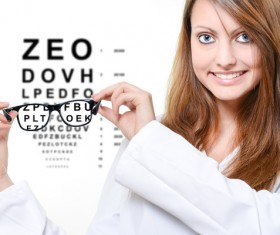 Woman holding myopic glasses Stock Photo