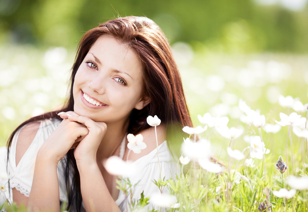 Woman lying in the flowers Stock Photo 02