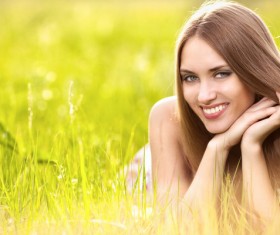 Woman lying in the flowers Stock Photo 05