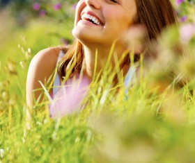 Woman lying in the flowers Stock Photo 06