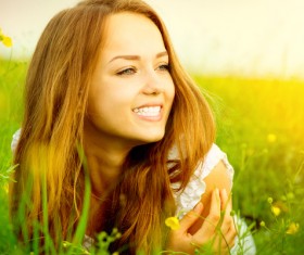 Woman lying in the flowers Stock Photo 08