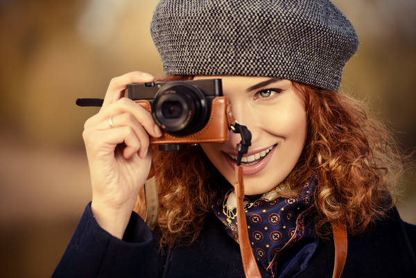 Woman photographing with camera Stock Photo 01