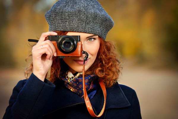Woman photographing with camera Stock Photo 02