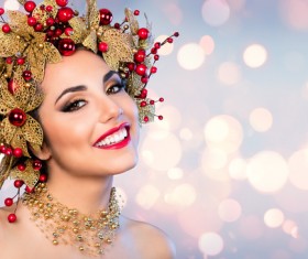 Woman wearing decorative wreath Stock Photo