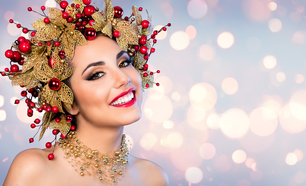 Woman wearing decorative wreath Stock Photo