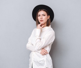 Woman wearing long sleeved chiffon shirt Stock Photo