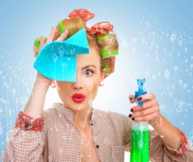 Woman wiping glass Stock Photo 01