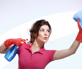 Woman wiping glass Stock Photo 02