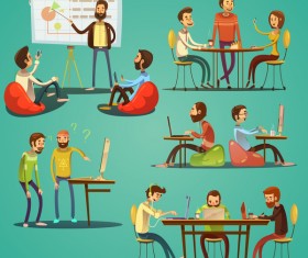 Working cartoon funny design vector 01