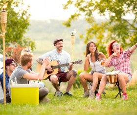 Young friends camping gathering Stock Photo 02