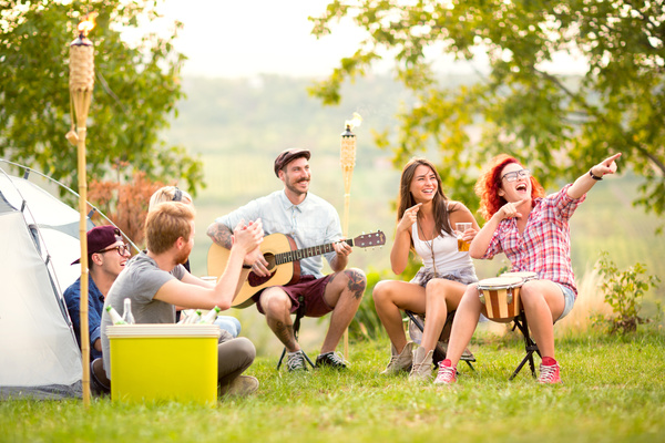 Young friends camping gathering Stock Photo 02