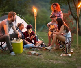 Young friends camping gathering Stock Photo 03