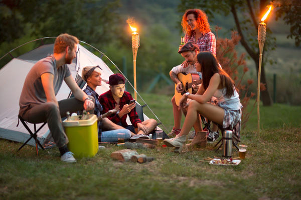 Young friends camping gathering Stock Photo 03