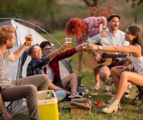 Young friends camping gathering Stock Photo 05