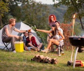 Young friends camping gathering Stock Photo 06