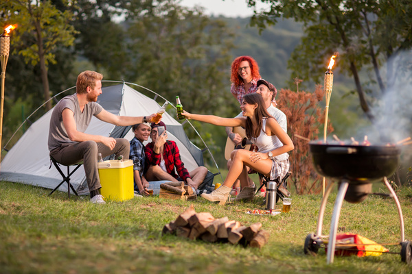 Young friends camping gathering Stock Photo 06