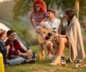 Young friends camping gathering Stock Photo 07