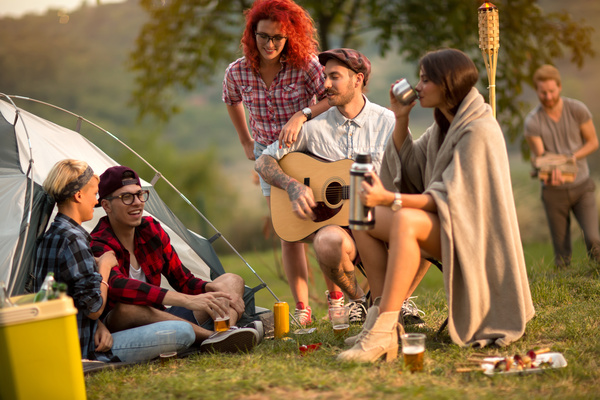 Young friends camping gathering Stock Photo 07