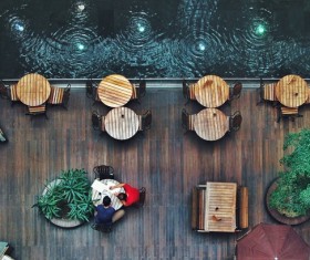 cafeteria with wooden decoration Stock Photo