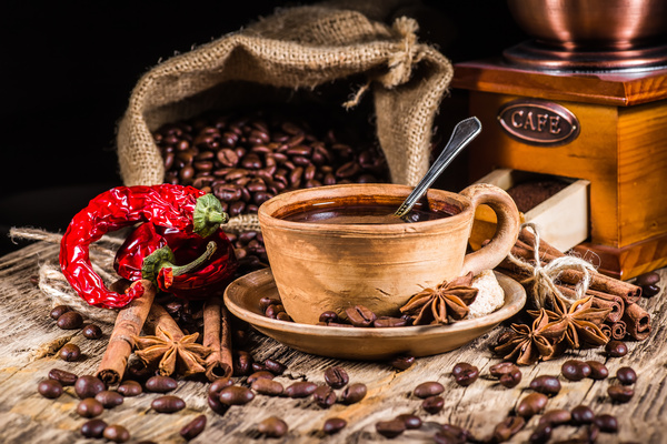 coffee and caramel and coffee beans Stock Photo 03