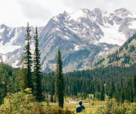 enjoying beautiful mountain landscape Stock Photo