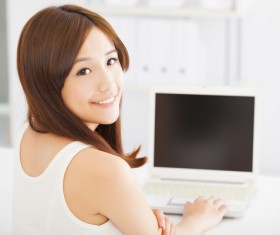 girl using laptop Stock Photo