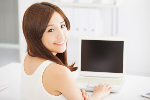 girl using laptop Stock Photo