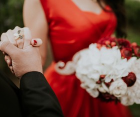 happy marriage couple holding hands Stock Photo