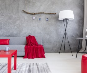 home interior in gray and red silk on the sofa Stock Photo 03