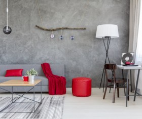 home interior in gray and red silk on the sofa Stock Photo 04