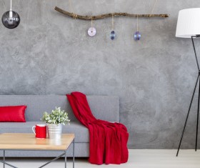 home interior in gray and red silk on the sofa Stock Photo 05