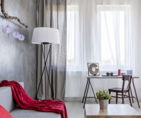 home interior in gray and red silk on the sofa Stock Photo 06