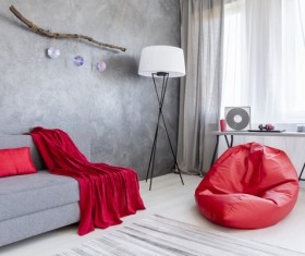 home interior in gray and red silk on the sofa Stock Photo 07