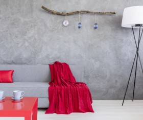 home interior in gray and red silk on the sofa Stock Photo 08